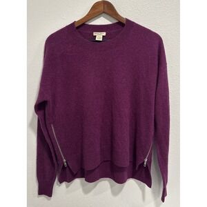 Vertical Design 2Ply 100%‎ Cashmere Medium Purple Pullover Women Zipper Sides